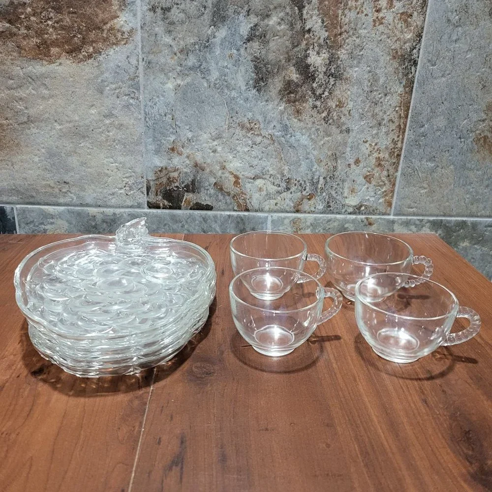 VTG Clear Glassware Snack Set 4 Four Plates Cups